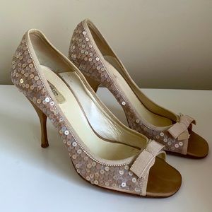 Prada Raso Lux Naturale Sequin Satin Pumps 38